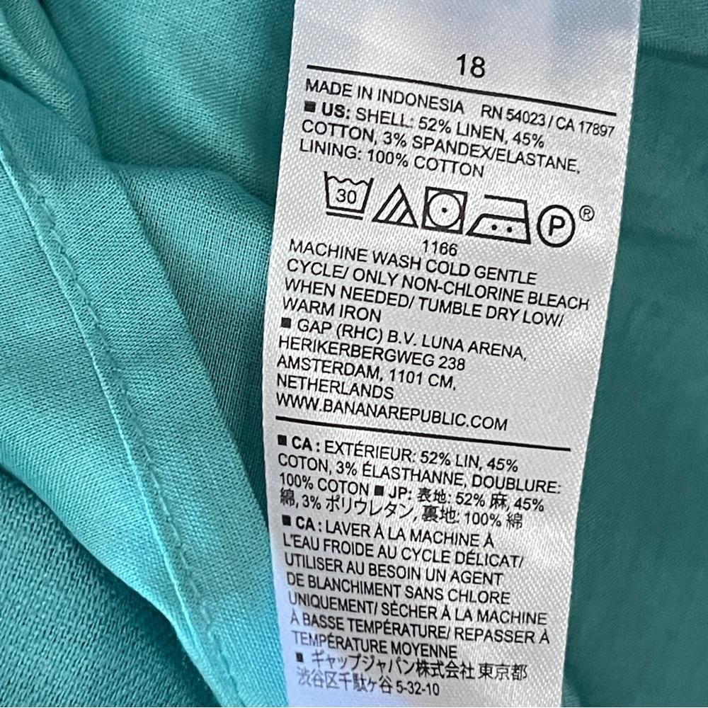 ❌SOLD❌BANANA REPUBLIC Linen Blend Midi Dress in Aquamarine, Size 18 - Picture 11 of 12